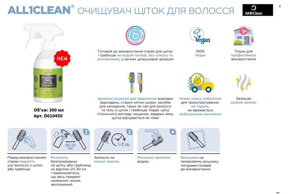 Гігієнічний засіб для очистки/обробки брашів та щіток All1Clean, 300ml D010450